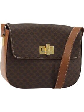 CELINE Macadam Canvas Shoulder Bag PVC Leather Brown Gold